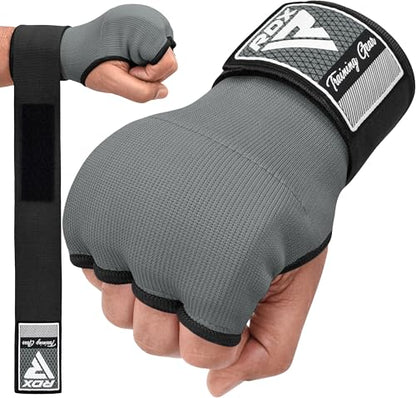 RDX Gel Boxing Hand Wraps Inner Gloves Men Women, Quick 100cm Long Wrist Straps, Elasticated Padded Fist Under Mitts Protection, Muay Thai MMA Kickboxing Martial Arts - color: Grey, size: X-Large