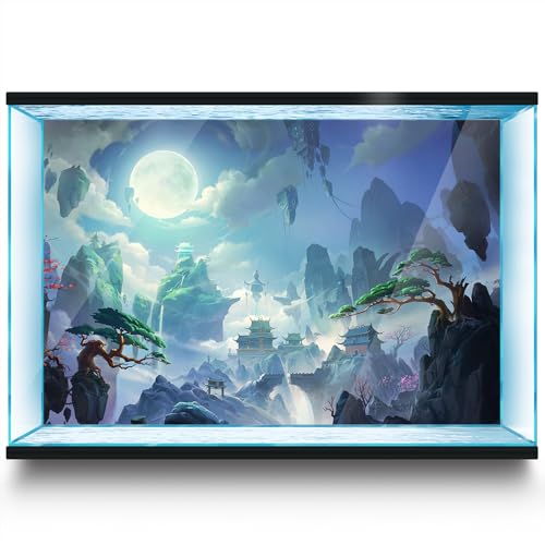 Aquarium Background Stickers - Fantasy Chinese Moon - Fish Tank Reptile Terrarium Decor Poster (60 x 40 cm / (23.6 x 15.7 inches))