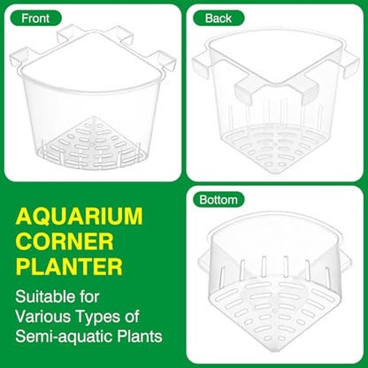 2026 Latest Model Large Aquarium Corner Planter Hanging Plant Holder for Fish Tank Aquaponic Plant Cultivation and Aquascape Accessories Decorations (4 Pack) Transparent