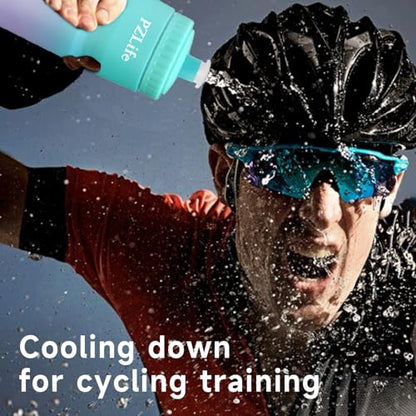 24oz Bike Squeeze Water Bottle, BPA Free Cycling Water Bottle,Leakproof | with Capacity Scale w/Pull Top Lid, Reusable Sport Water Bottle, for Bicycle, Gym,Running - color: y-Blue+Purple
