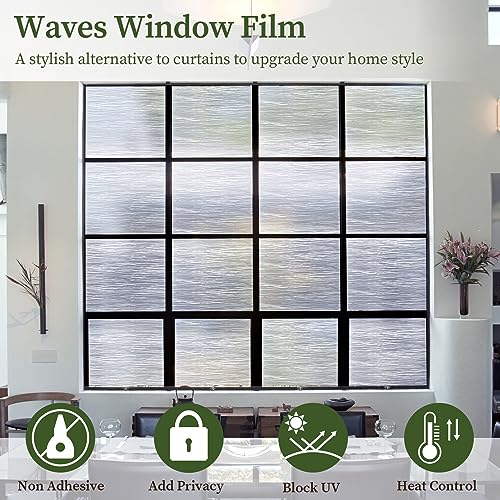 Clear Water Privacy Film, Non-Adhesive Cling, Decorative Sticker, Covering Translucent Glass Film for Window Door Anti-UV 17.3x118 Inches