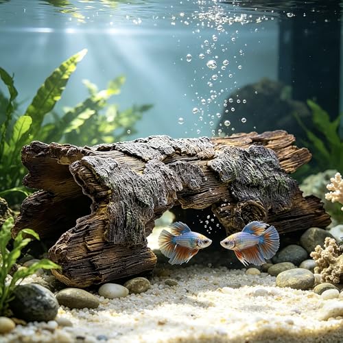 Teaeeno Faux Log Fish Cave, Predator Control and Decorative Shelter for Koi and Fish, Ponds, Aquariums, Aquarium Décor Ornaments (Brown)