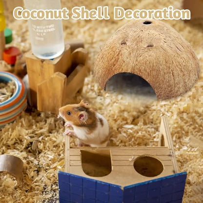 6 PCS Natural Coconut Reptile Hideouts Lizard Coco Hut Hermit Crab Hut Aquarium Fish Hide Cave Spider Snail Climber Toys - size: 6 PCS Smooth Surface