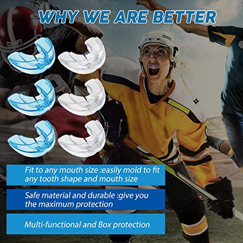 TOODOO 6 Pieces Youth Braces Mouth Guard with Cases, White, Blue - color: Transparent, Transparent Blue