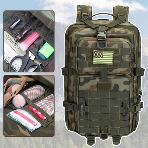 Hannibal Tactical MOLLE Assault Backpack, Tactical Backpack Military Army Camping Rucksack - color: Polish Camo