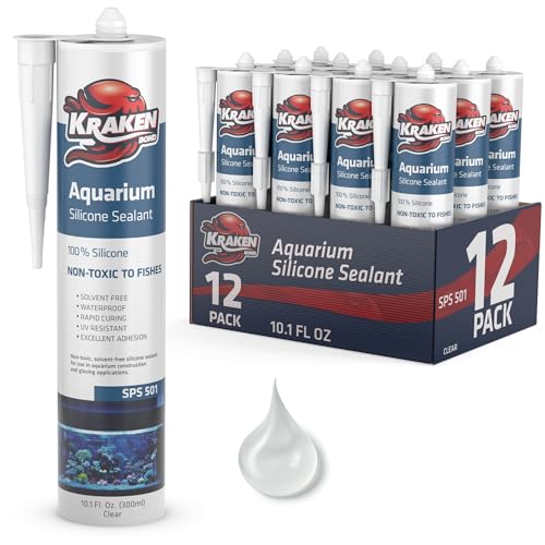 Kraken Bond Aquarium Silicone Sealant Clear - (12x10.1 fl. oz.) 100% Waterproof Aquarium Safe Silicone, Non-Toxic Fish Tank Safe Sealant, Fast Curing and Strong Adhesion, 12 Pack - color: Clear, size: 12 Pack