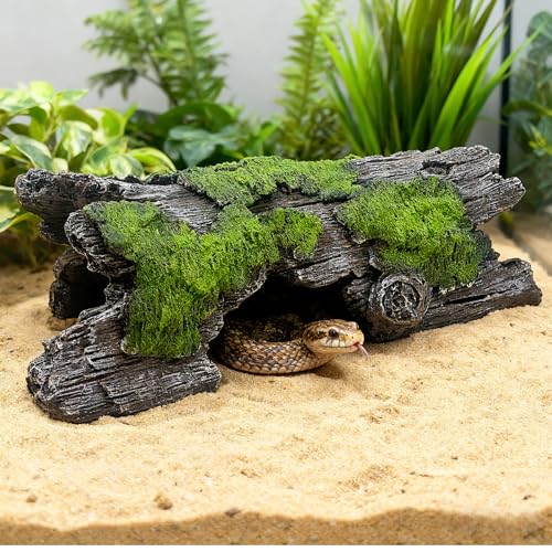 Teaeeno Faux Log Fish Cave, Predator Control and Decorative Shelter for Koi and Fish, Ponds, Aquariums, Aquarium Décor Ornaments (Green)