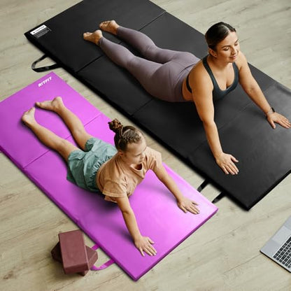 RitFit Upgraded Folding Exercise Mat, 2 Inch Thick Gymnastics Mat - color: Purple(3' x 6')