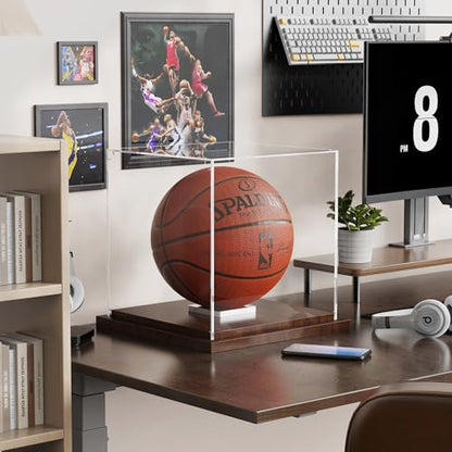 VGMiu Basketball Display Case with Wood Base Clear Acrylic Basketball Case - size: Basketball Case