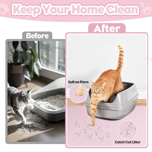 Cat Litter Mat, Extra Large 40" x 28" Silicone Mat Litter Trapping Mat for Scatter Control, Soft on Kitty Paws, Easy to Clean (Pink) - color: Pink