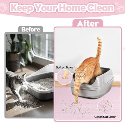 Cat Litter Mat, Extra Large 40" x 28" Silicone Mat Litter Trapping Mat for Scatter Control, Soft on Kitty Paws, Easy to Clean (Pink) - color: Pink