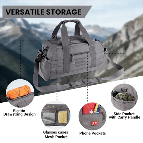 Hannibal Tactical 35L Large Duffle Bag, 3-in-1 Tactical Backpack MOLLE Pack for Sports/Gym/Outdoor, Grey - color: Grey
