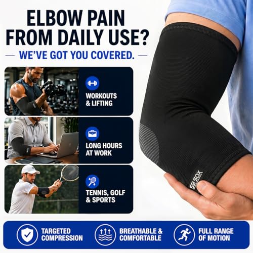 SB SOX Elbow Brace Compression Sleeve for Men & Women - color: Black/Gray, size: Small