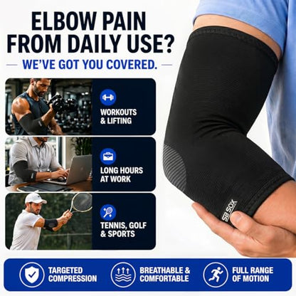 SB SOX Elbow Brace Compression Sleeve for Men & Women - color: Black/Gray, size: X-Large
