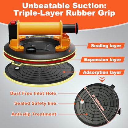 Suction Cups for Glass & Tile, 8" Heavy Duty Suction Cup with Pump/Gauge, 3-Layer Design Holds 880 lbs Vacuum Lifter for Large Granite, Metal, Windows, Countertop Installation