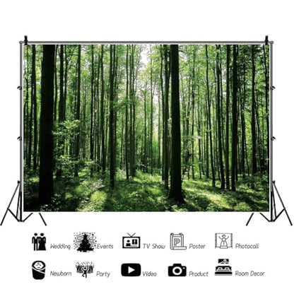 Jungle Forest Photography Backdrop 12x8ft Green Rainforest Sunlight Grassland Wonderland Nature Landscape Background for Spring Adventure Camping Hiking Theme Party Decoration Banner Photoshoot Prop - size: 12x8ft