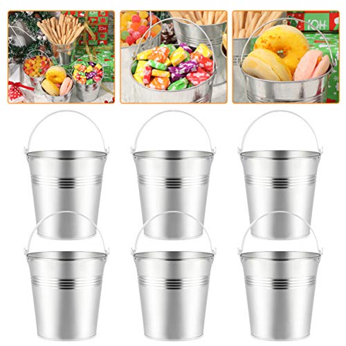 Toyvian Mini Metal Buckets with Handles, 4inch 12pcs Silver Tinplate Flower Pots for Classroom Small Treats Goodie Gift Bags Alternative for Kids Holiday Sandbox Toys
