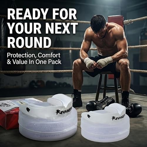 Mouth Guard Pack of 2 for Boxing, MMA, Football & Contact Sports – Boil & Bite Custom Fit Teeth Protector, High Impact Shock Absorption, Odorless Athletic Mouthguard with Case