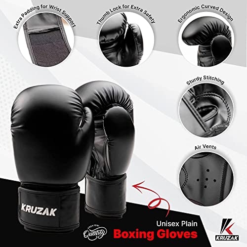Kruzak Boxing Gloves for Kids 5-10 Years Training, Sparring, Kickboxing, Muay Thai, Martial Arts & MMA Fighting - Boys & Girls Punch Bag Mitts Training - color: Black, size: 6 oz