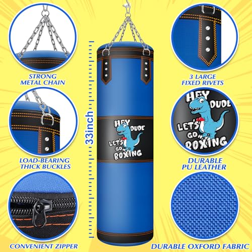 Punching Bag for Kids, 2.7FT Hanging Boxing Bag with Boxing Gloves | Kids Boxing Set Kickboxing Bag for Youth Boxing Karate Muay Thai Kick Taekwondo Training - style: Dinosaurs