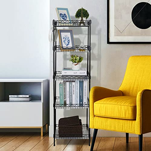 Storage Shelves, 5-Tier Wire Shelving Unit with Baskets Storage Rack Corner Shelf Shelving Adjustable Storage Shelf, 11.8" D x 15.7" W x 63" H, Black