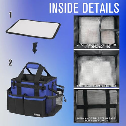 Compact Wearable Cleaning Caddy, Small Supplies Organizer with Handle & Shoulder Straps for Housekeepers, Under Sink & Car Cleaning Tool Organizer Bag (Blue) - color: Blue