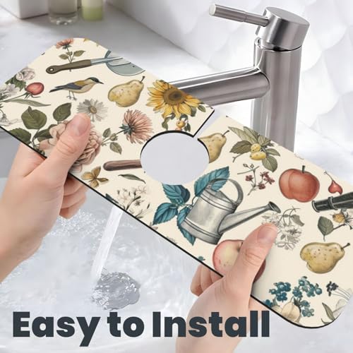 Faucet Draining Mat For Kitchen Sink, Roses Daisies Fruits Garden Diatom Mud Absorbent Drain Pad For Bathroom Kitchen Sink Splash Guard Drying Mat - color: Roses Daisies Fruits Garden