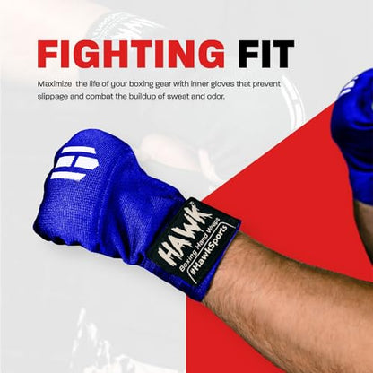 Hawk Padded Inner Gloves Training Gel Elastic Hand Wraps for Boxing Gloves Quick Wraps Men & Women Kickboxing Muay Thai MMA Bandages Fist Knuckle Wrist Wrap Protector Handwraps (Pair) - color: Blue