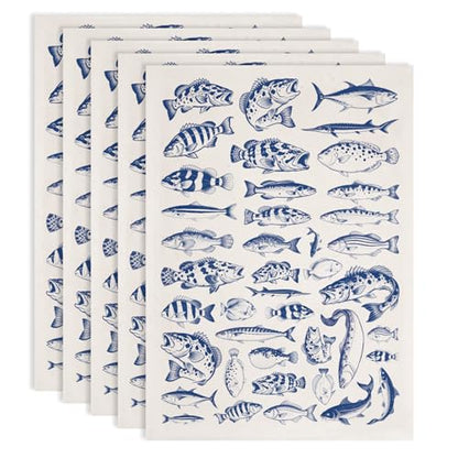 PLIGREAT 5 Pcs Fish Pattern Underglaze Transfer Paper, 20.5x14.6in Blue Ceramic Decals Lake Fishes Under Glaze Transfers Art DIY Sticker for Pottery Enamel Decals DIY Handicraft Supplies - style: Fish