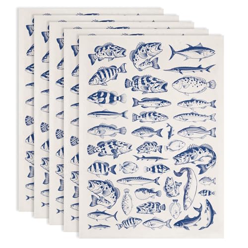 PLIGREAT 5 Pcs Fish Pattern Underglaze Transfer Paper, 20.5x14.6in Blue Ceramic Decals Lake Fishes Under Glaze Transfers Art DIY Sticker for Pottery Enamel Decals DIY Handicraft Supplies - style: Fish