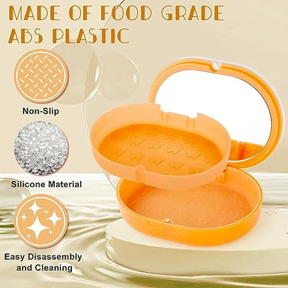 New Double-layer Aligner Case with Belt Chewing,Removal Tool,Cleaning Brush,Built in Mirror Orthodontic Case - color: orange