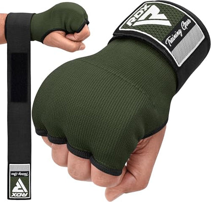 RDX Gel Boxing Hand Wraps Inner Gloves Men Women, Quick 100cm Long Wrist Straps, Elasticated Padded Fist Under Mitts Protection, Muay Thai MMA Kickboxing Martial Arts - color: Army Green, size: Medium