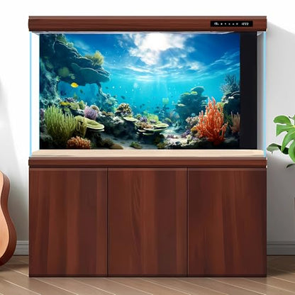 Ocean Aquarium Background Underwater Coral Reef Seascape Fish Tank Background Under Water Seaweed Floor Terrarium Backgrounds Cave Sunlight Fish Tank Backgrounds Aquarium Wallpaper Poster 48x18in