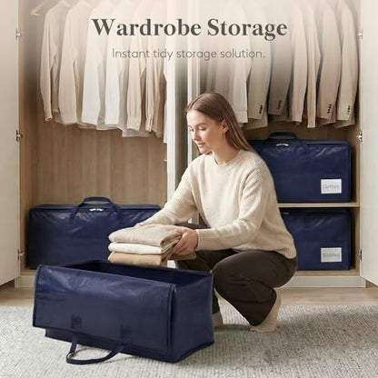 Lifewit 4 Pack Large Moving Bags with Lids, Clothes Storage Bags with Strong Zipper & Reinforced Handles, Heavy Duty Packing Cubes for Moving Supplies, Clothes, Blankets (Dark Blue)