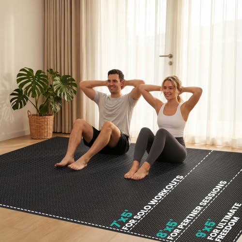 Stepwaver Large Exercise Mat, 6'x4'/7'x5'/8'x5'/9'x5'/10'x5'/12'x5'x8mm - size: 9x5FT