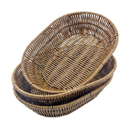Wicker Bread Baskets,Tabletop Food Serving Baskets Trays, Handwoven Storage Basket Bin,Fruit Vegetables cosmetics Basket for Home, Restaurant, Bakery (3pcs)