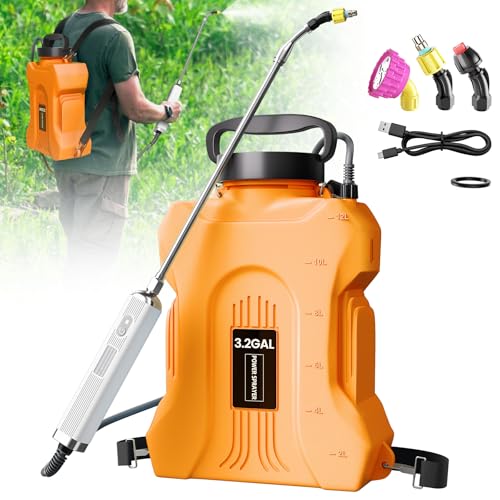 Sprayers in Lawn and Garden - 3.6 Gallon Battery Powered Sprayer with Pump, Telescopic Wand,Water Hose Nozzle - Portable Yard Sprayer for Weed Control, Fertilizing, Watering（Oranger） - color: Orange