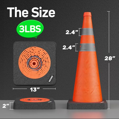 BATTIFE 28 inch Collapsible Orange Traffic Safety Cones Weighted Base 2 Pcs - color: Orange