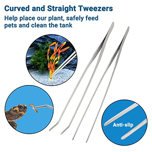 Segarty Aquarium Aquascaping Tools, 6 in 1 Stainless Steel Silver Aquascaping Tools Kit for Aquatic Plant Fish Tank, Long Scrapers Spatula Feeding Tweezers Curved Straight Scissors Aquarium Tools