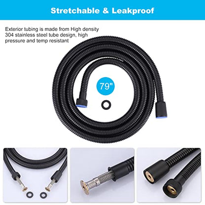 79 Inches Shower Hose Matte Black Finished, SUS 304 Stainless Steel Extra Long Handheld Shower Head Replacement for Pet Bathroom Bathing Cleaning - color: Black, size: 79inch