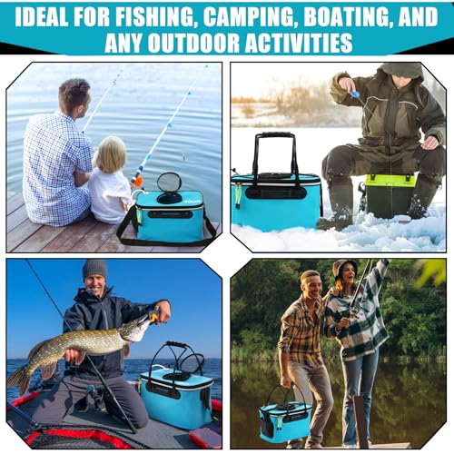 2 Pcs Fishing Bucket and Live Bait Aerator, Foldable Multi Functional Live Bucket Portable Quiet Aerator Outdoor Camping Fishing EVA Bag