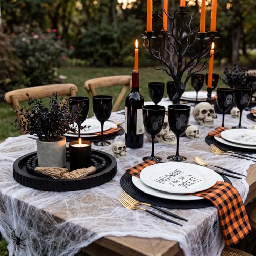 Novabright 3 Pcs Coffee Table Decoration Set Round Wooden Tray a Decorative Beaded Small Black Artificial Eucalyptus Planter for Farmhouses Home Decor