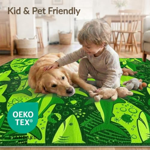 8'x10' Washable Graphic Shark Large Rug, Bright Green Non-Shedding Pet Friendly Carpet for King Size Bedroom, Master Suite, Under Bed, Foldable Easy Care Mat | Ref:2068607 - color: Green/Pattern 48, size: 8' x 10' (Rectangular)