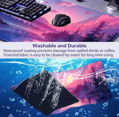Sunset Mountain Landscape Extended Mouse Pad Game Office Sewing Table Mat | The Surface Of The Mouse Pad Is Designed With Fiber Woven Material, And The Base Is Made Of Natural Anti Slip Rubber. - color: Mountain Scenery