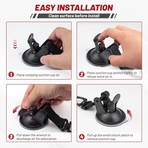 RED WOLF Heavy Duty 65MM Suction Cup Anchor Tie Down with Rotatable Hanging Hook Hold up to 22 LBs/10KG Each for Outdoor Camping Tarp Car Window Ceiling Awning RV Board Boat Vehicle Glass Surfing 2PC - size: 65MM Suction Cup