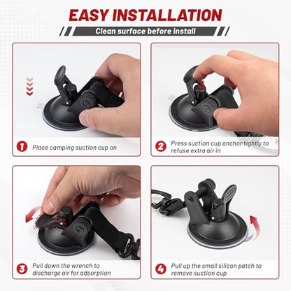 RED WOLF Heavy Duty 65MM Suction Cup Anchor Tie Down with Rotatable Hanging Hook Hold up to 22 LBs/10KG Each for Outdoor Camping Tarp Car Window Ceiling Awning RV Board Boat Vehicle Glass Surfing 2PC - size: 65MM Suction Cup