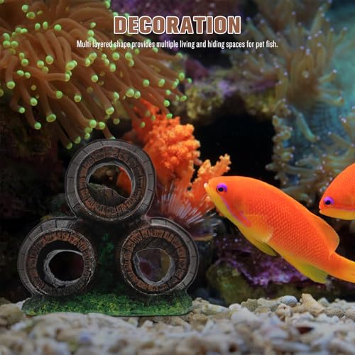 VICASKY Resin Aquarium Broken Barrel Décor Stacked Fish Tank Ornament Wear-Resistant Landscaping Hideout Shelter for Betta and Shrimp Habitat