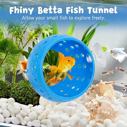 Fhiny Betta Hideout, 2 PCS Aquarium Fish Tunnel with Suction Cup Tank Tunnel Shrimp Cave Aquarium Ornament Fish Tank Accessories for Shrimp Betta Guppy Hiding Resting (Blue)