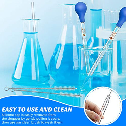 Weewooday Glass Droppers Pipettes Graduated Lab Dropper Glass Liquid Pipette with Big Rubber Hats 20 cm Stir Rod Washing Brush Transfer for Liquid Essential Oil(8 Pieces,Blue,10 ml) - color: Blue, size: 10 ml