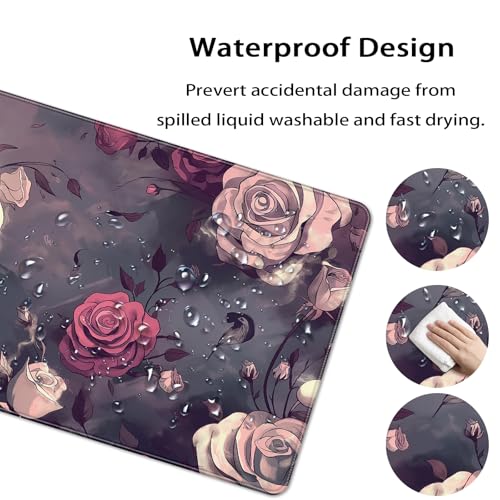 35.4 x 15.7 in, XXL Large Mouse Pad for Desk, Extended Keyboard Mouse Mat for Computer Office, Big Mouse pad with Stitched Edges, Gaming Pc-Skull red Pink Rose Butterfly - color: Skull red Pink Rose Butterfly